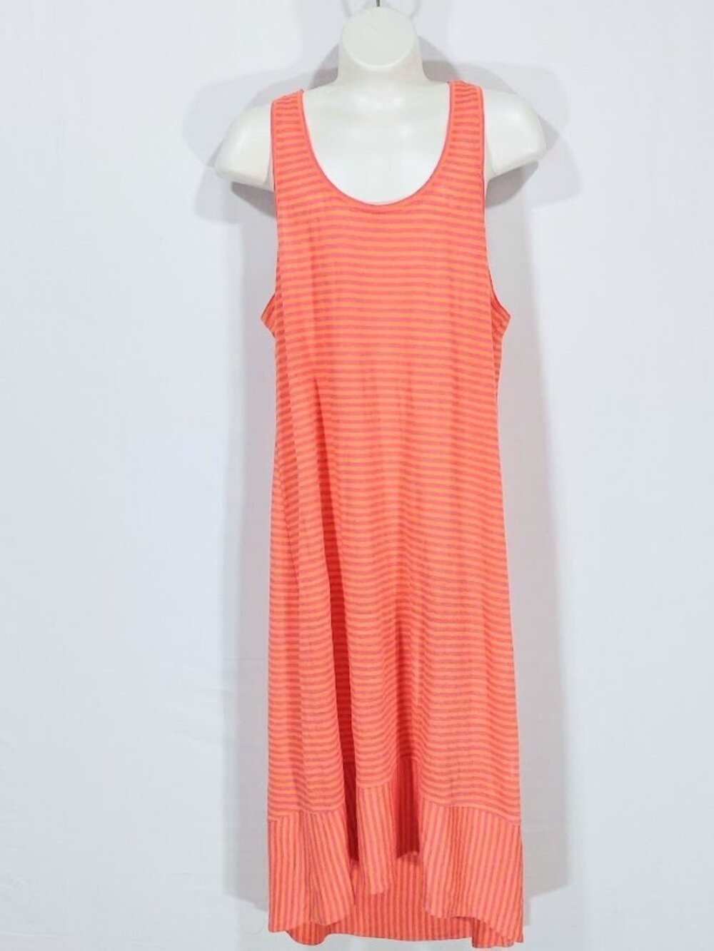 EILEEN FISHER Pink/Orange Striped 100% Linen Sleeveless Tank Maxi Dress. Sz PS.